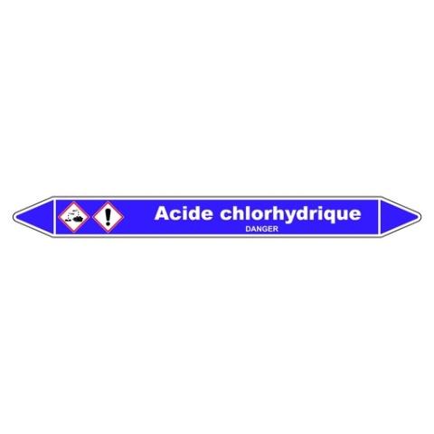 LOT DE 5 - MARQUEUR TUYAUTERIE - ACIDE CHLORHYDRIQUE - VINYLE LAMINÉ 450 X 52 MM