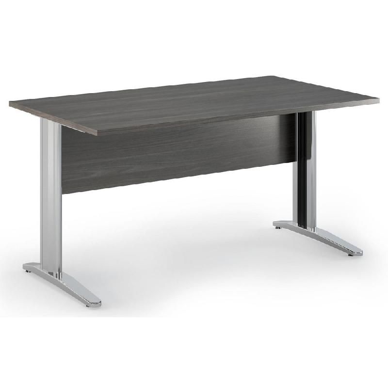 PACK PRONTO TENDANCE : 1 BUREAU COMPACT RETOUR À GAUCHE CENDRE PIEDS ALUMINIUM + 1 CAISSON HAUTEUR BUREAU PROF. 60 CM