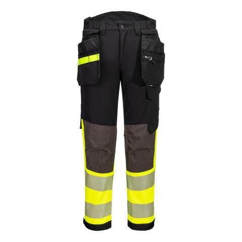 PORTWEST EV442 PANTALON STRETCH EV4 HAUTE-VISIBILITÉ CLASSE 1 AVEC POCHES FLOTTANTES DÉMONTABLES TALL JAUNE/NOIR - TAILLE 40 - LONG