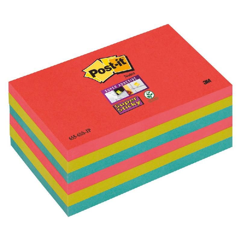 POST-IT® BLOC DE NOTES ADHÉSIVES (655-6SS-JP) SUPER STICKY - 76 X 127 MM - COULEUR : BORA-BORA (PRIX À L'UNITÉ)