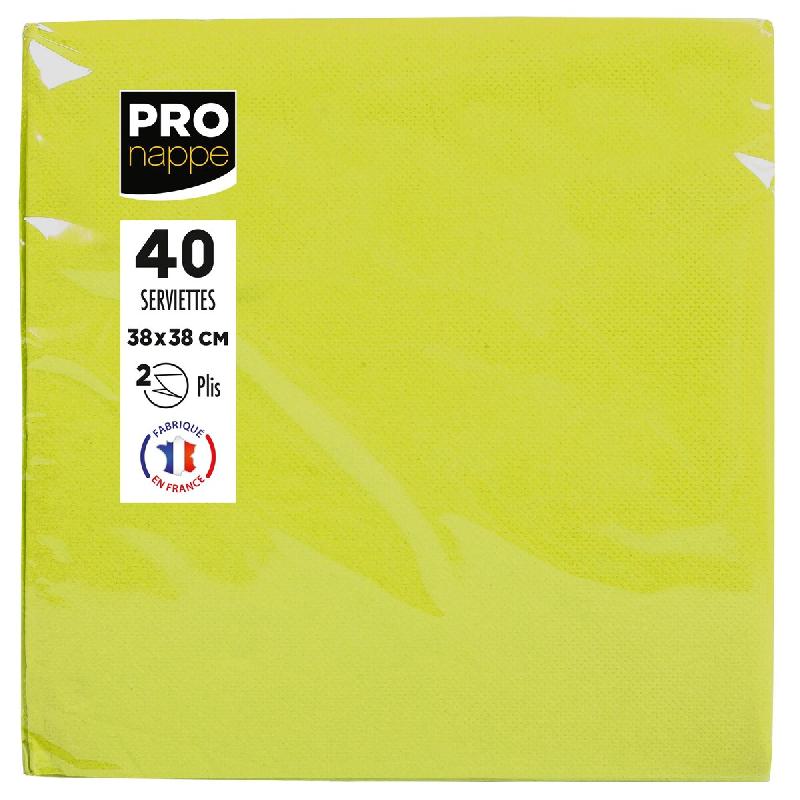 Pronappe - Réf.SV623831I - Carton de 1200 Serviettes ouate 2 plis - papier micro gaufré - 38 X 38 cm - 30 paquets de 40 serviettes Vert kiwi - vert_0