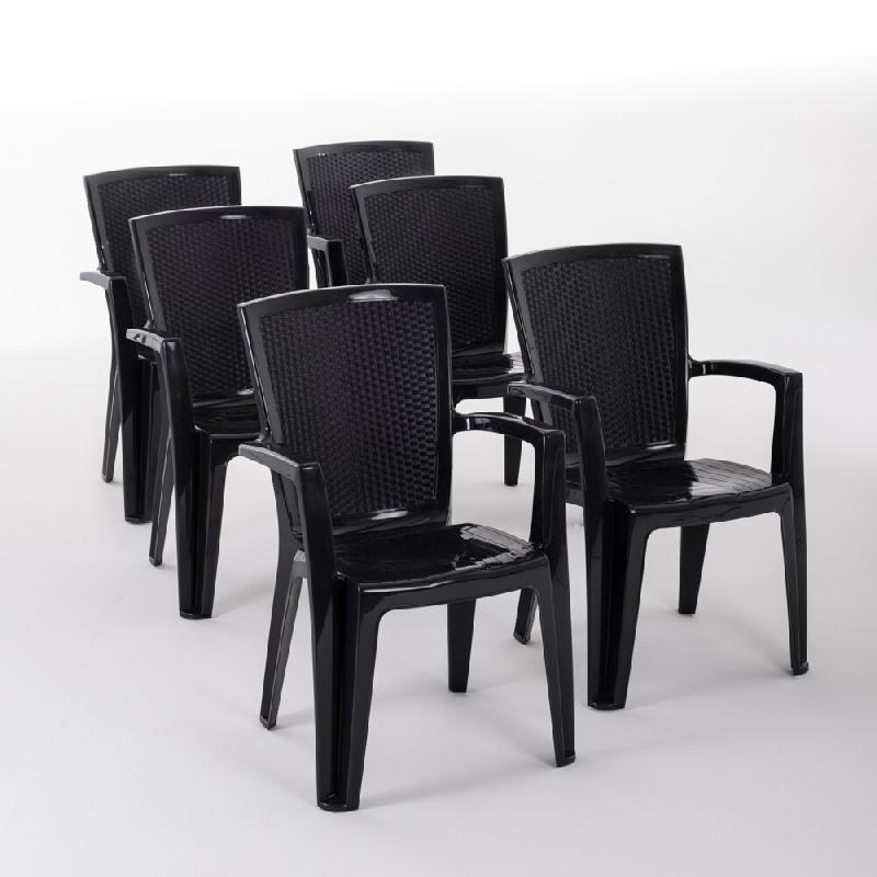 RATTATAN Set de 6 chaises monobloc en polypropylène avec fibre de verre, effet rotin, empilables pour extérieur et jardin, bar et restaurant - Diana_0