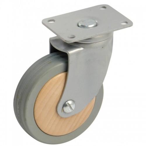 ROULETTE DE MEUBLE PIVOTANTE GRISE - GALET BOIS - CHARGE 70 KG - SANS FREIN AVL
