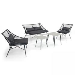 Oviala Business Salon de jardin 4 places et tables basses gigognes - Oviala - noir acier 105737_0