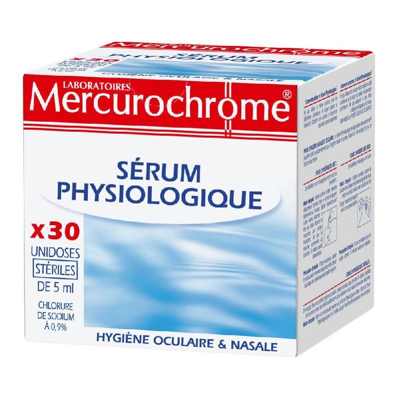 SÉRUM PHYSIOLOGIQUE MERCUROCHROME - UNIDOSES - BOITE DE 30 DOSES DE 5 ML (PRIX À L'UNITÉ)