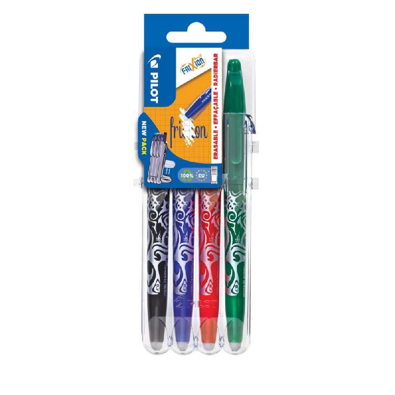 STYLO ROLLER ENCRE GEL EFFAÇABLE PILOT FRIXION BALL POINTE MOYENNE 0,7 MM - ETUI RIGIDE ORGANISEUR DE 4 COULEURS ASSORTIES CLASSIQUES