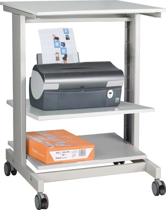 Table de travail mobile pour PC - H670xl600xP500 mm - Gris clair RAL 7035 - 2 tablettes et roulettes avec blocage_0