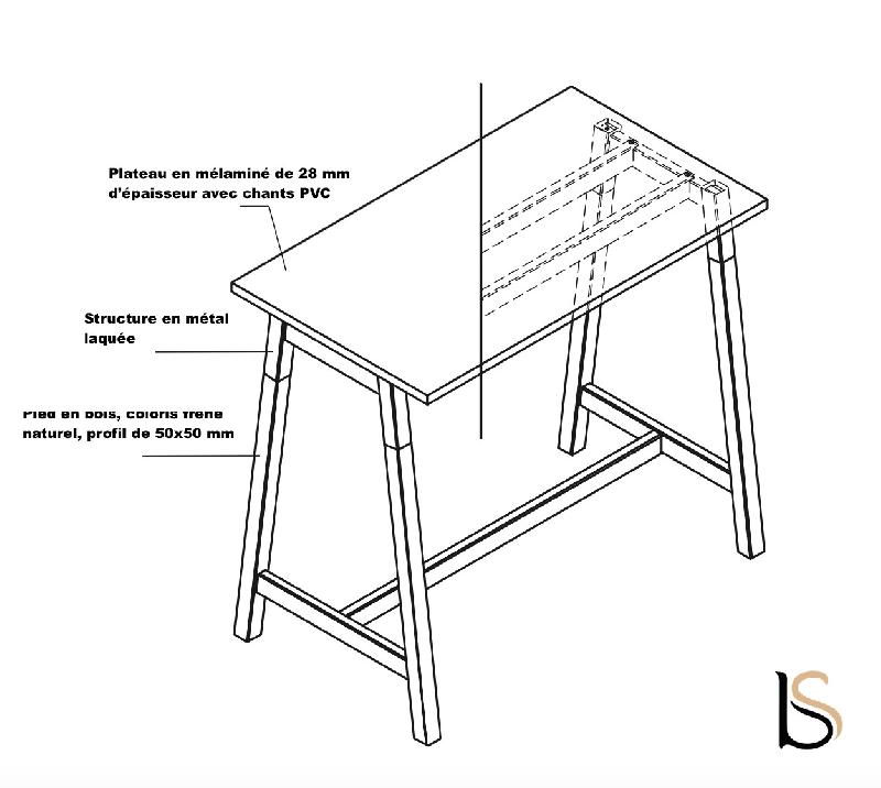 Table haute avec pieds en bois - MDD - Blanc, 120 x 70 cm_0