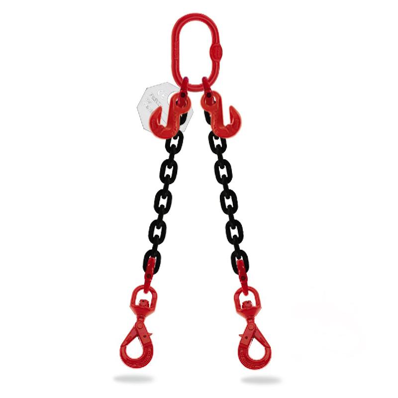 Élingue chaîne 2 brins - diamètre 6 mm - crochet automatique à émerillon - avec crochet raccourcisseur - ECAER20602_0