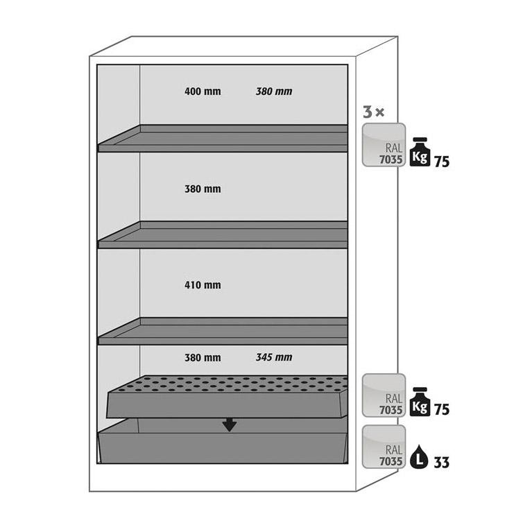 Armoire pour produits inflammables, coupe-feu 30 min, 3 étagères_0
