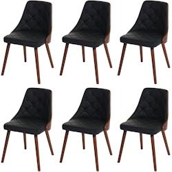 Décoshop26 - Lot de 6 chaises de salle à manger capitonné design chic en bois noyer et assise en synthétique noir CDS04668 - noir 3000646969607_0