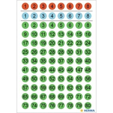 HERMA 480 pastilles adhésives numérotées 1-160 coloris assortis, Ø 8 mm (6 feuilles 9x16 / cdt) - 4129_0