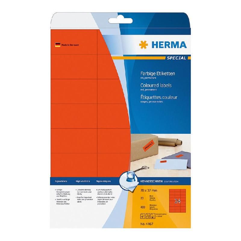 HERMA ETIQUETTES COULEUR - HERMA - COLORIS : ROUGE -  70 X 37 - BOITE DE 480 ÉTIQUETTES