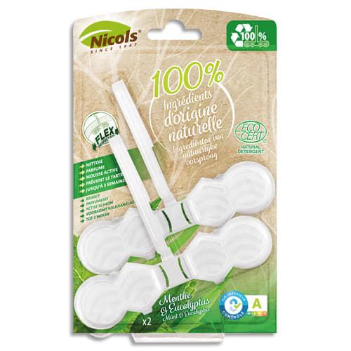 Nicols paquet de 2 bloc wc ecocert nettoie, parfume et prévient le tartre 100% naturel et recyclé_0