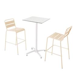Oviala Business Ensemble table haute stratifié  terrazzo et 2 chaises ivoire - beige 110551_0