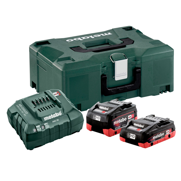 PACK DE DÉMARRAGE METABO 1 BATTERIE LIHD 18V 4AH 1 BATTERIE LIHD 18V 5,5AH CHARGEUR ASC55