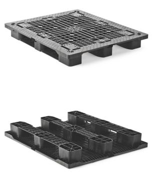 Palette plastique lourde - 1300x1100x158 mm - plateau ajouré - 3 semelles - charge statique 7500 kg - charge dynamique 2000 kg_0
