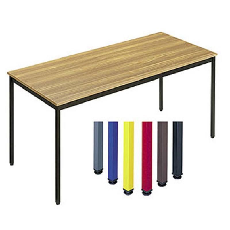 SODEMATUB TABLE POLYVALENTE DROIT - L. 120 X P. 60 CM - PLATEAU TECK - PIEDS BLEU