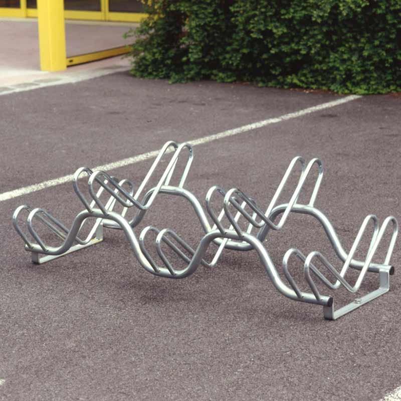 Support 5 vélos en acier zingué - Forme vague - 2 niveaux pour tous types de vélos_0