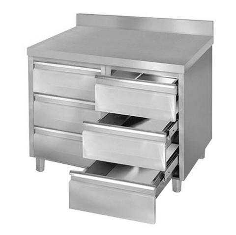 Table en acier inox de 1,00 m avec 6 tiroirs et un rebord_0