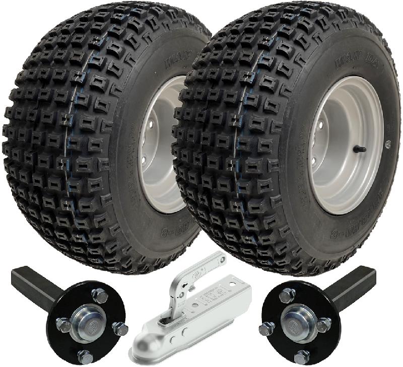 18x9.50-8 ATV Quad Trailer Kit Knobby Wheels Hub  Stub Axles Hitch 204kg Load_0
