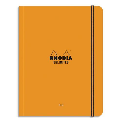 CARNET DOS CARRE COLLE RHODIA UNLIMITED 120 PAGES 5X5 FORMAT 16X21CM - FERMETURE ELASTIQUE - COLORIS ORANGE