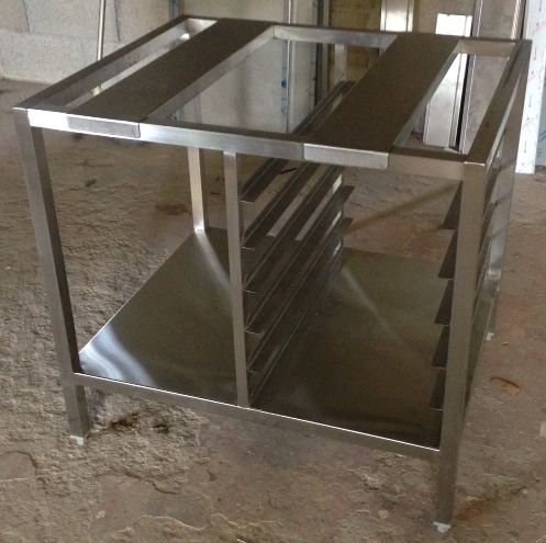 Châssis support four inox - tube carré 35x35 - pieds vérins réglables - avec ou sans cornière de rangement_0