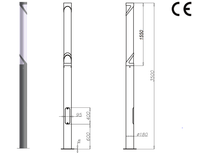 Colonne lumineuse d'éclairage public électrique sal deco 3 mh  / led  / 167 w / en aluminium anodisé / 3,5 m_0