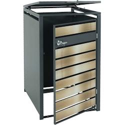 Décoshop26 - Abri de poubelle vérouillable en métal anthracite aspect bois doré MDJ04179 - 3000459969603_0