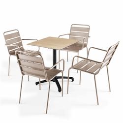 Oviala Business Ensemble table de jardin stratifié chene naturel avec 4 fauteuils taupe - Oviala - gris métal 110116_0