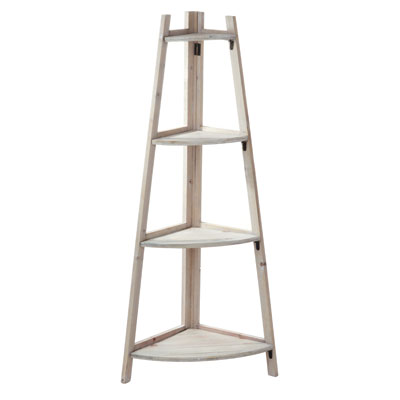Étagère déco d'angle 4 niveaux - gris délavé - L 58 x P 39 x H 130 cm - bois de sapin et contreplaqué_0