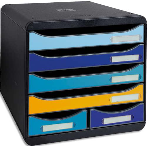 Exacompta Big-Box Maxi Bee Blue - Module en polystyrène avec 6 tiroirs (4 grands et 2 petits) - Dimensions 27,8 x 27,1 x 34,7 cm - Couleurs assorties_0