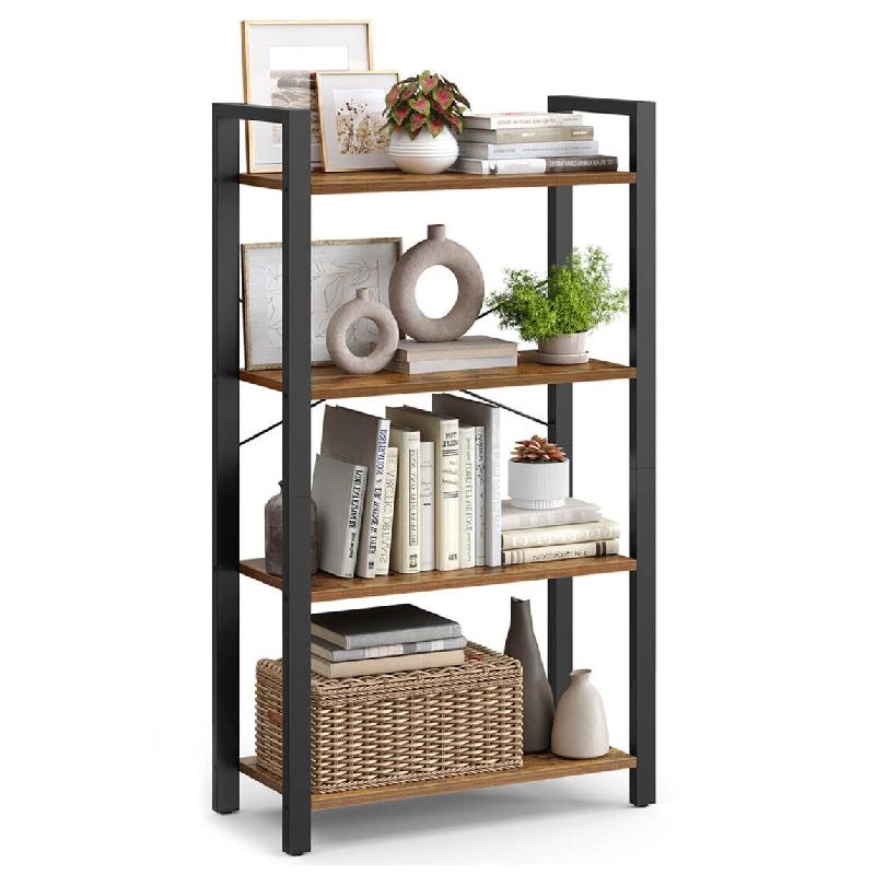 Helloshop26 - Bibliothèque étagère de rangement à 4 niveaux étagère échelle cadre en fer stable chambre bureau style industriel 12_0004255 - 30_0