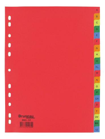 LOT DE 2 - INTERCALAIRE A4 POLYPROPYLÈNE COLORÉ BRUNEAU 20 ONGLETS ALPHABÉTIQUES MULTICOLORES - 1 JEU