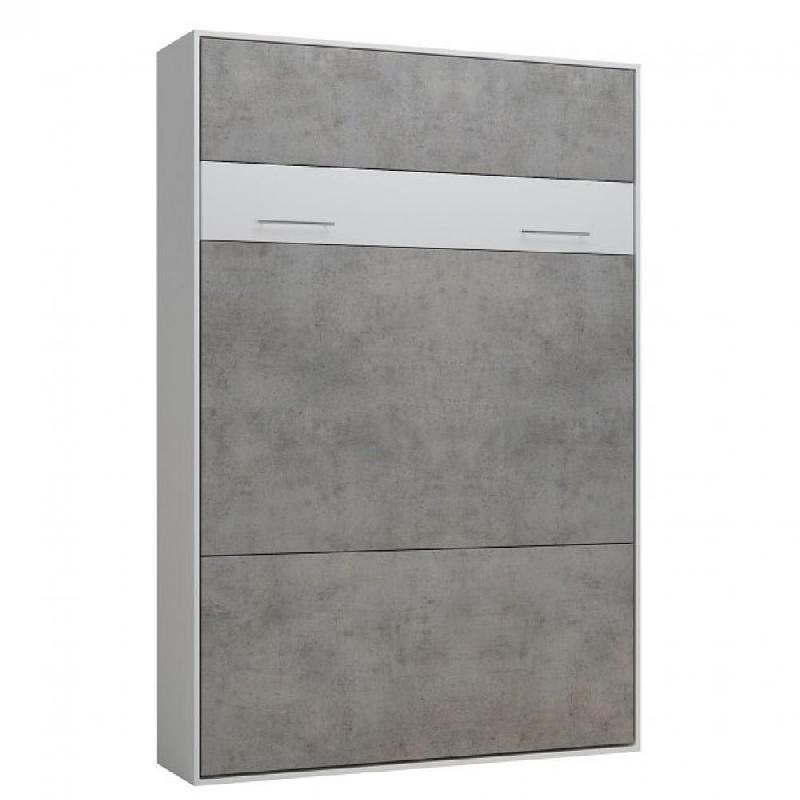 Lit escamotable LOFT blanc - façade gris béton - couchage 140x200 cm avec système vérins à pistons_0