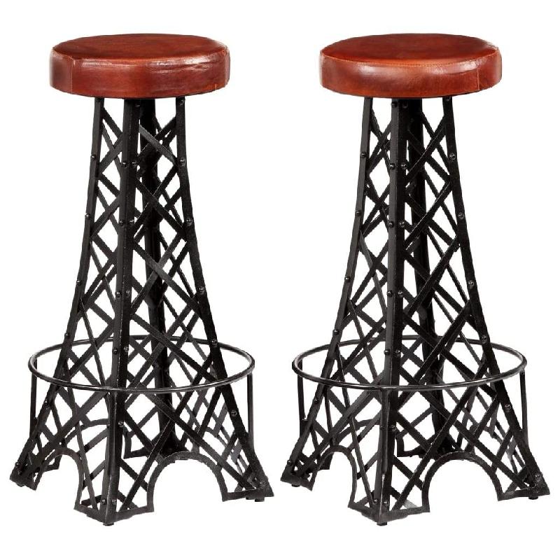 LOT DE DEUX TABOURETS DE BAR DESIGN CHAISE SIÈGE SYNTHÉTIQUE MARRON 1202122_0