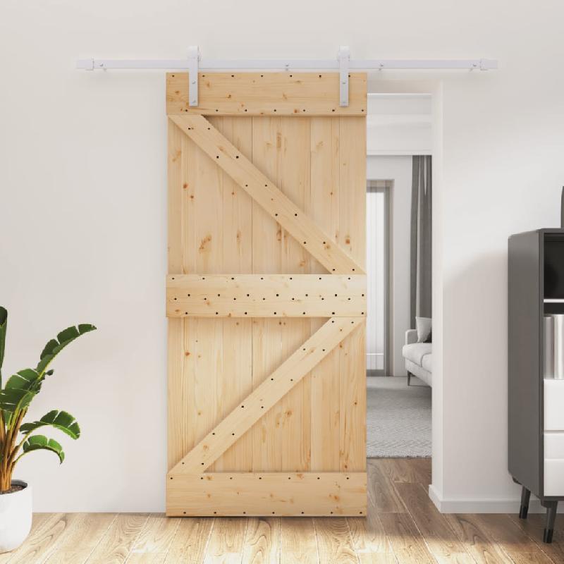 Vidaxl porte coulissante et kit de quincaillerie 95x210 cm pin massif 3203022_0