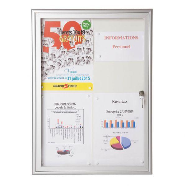 Vitrine d'affichage intérieur - verre sécurit, fond laqué - format 9 x A4 - cadre aluminium anodisé_0