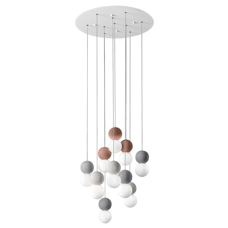 Gea Luce Sfera - Suspension 10 Lumières Avec Sphères En Béton Et Verre Opale - 10Xg9 Max 10X7W, Design Moderne, Ampoules Exclues - multicolore 8000_0
