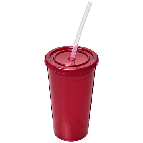 Gobelet publicitaire à double paroi Stadium 350 ml - translucide avec paille flexible en silicone - 21003106_0