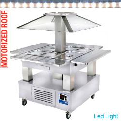 Ilot buffet réfrigéré - Salad bar coupole motorisée 4x GN1/1-150 (bois blanc) - CSB/4D-A1+KM_0