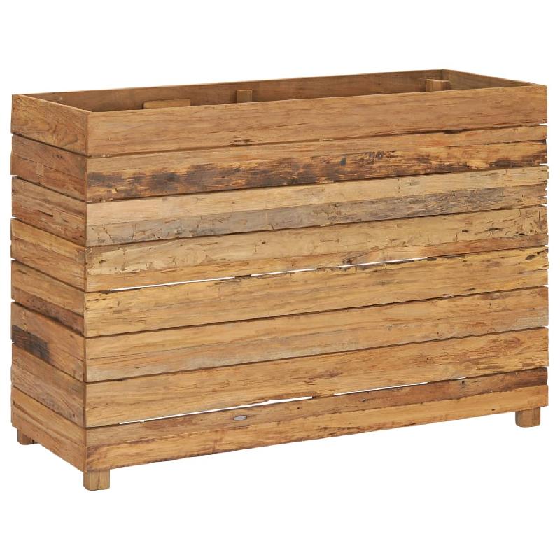 Jardinière surélevée 100x40x72 cm en teck recyclé et acier - Plantes et fleurs - 02_0000897_0