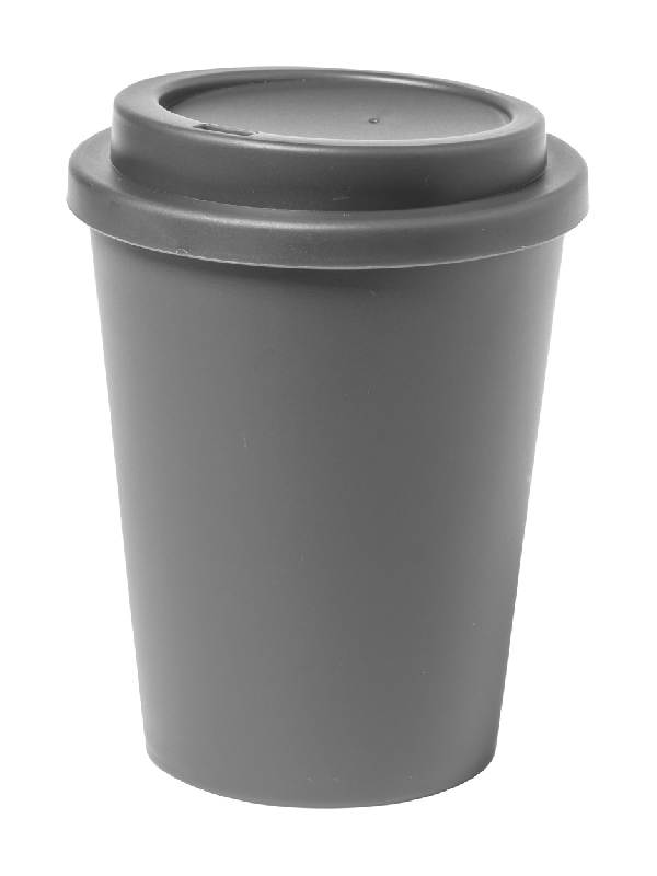 Mug thermos - isotherme à double paroi en plastique PP avec couvercle - 300 ml - gris_0