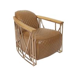 Now's Home - Fauteuil Cuir Noisette Matelasse Et Structure Inox Cuivre - 3256390242774_0