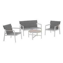Oviala Business - Salon de jardin 4 places en aluminium blanc avec fauteuils, canapé double et table basse élégante_0
