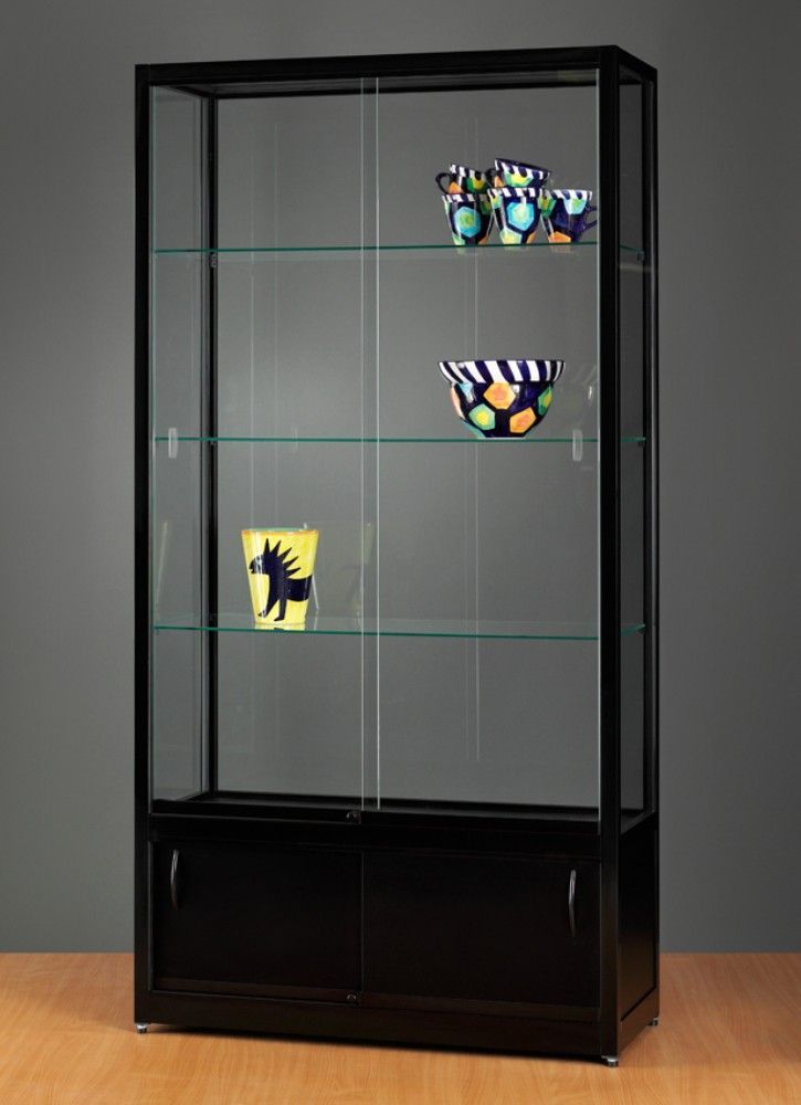 Vitrine haute l 100 cm aluminium noir avec rangement_1