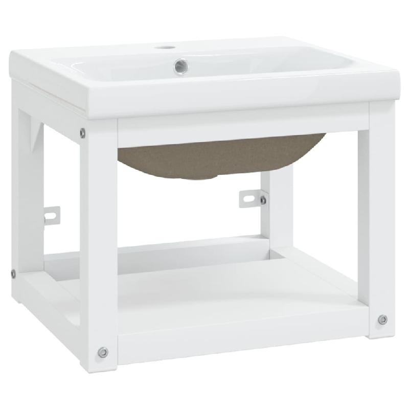 Cadre de lavabo mural avec vasque à encastrer - 40 x 38 x 31 cm - Blanc - Fer - Modèle 02_0006773_0