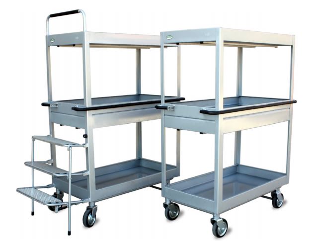 Chariot de préparation de commande avec escabeau pliant - 3 étagères - Capacité jusqu'à 400 kg_0