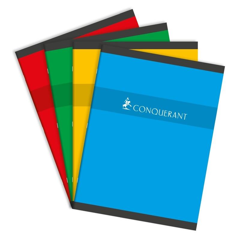 CONQUERANT Lot de 10 Cahier Sept piqué 24x32, 96p./48 feuilles 70g/m², uni, coloris assortis (4) - 3020120001173_0
