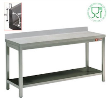 Table inox adossée démontable Diamond 1400 x 600 x 900 mm - acier inoxydable AISI 304/441 - étagère inférieure_0